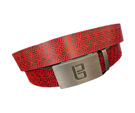 Aztec golf belt from Buca Belts, offering a vibrant and unique design. A perfect gift for golfers or those looking to add a stylish touch to their gear. Features a convenient ratchet buckle for easy adjustment.