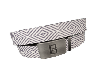 Vertigo golf belt from Buca Belts, offering a vibrant and unique design. A perfect gift for golfers or those looking to add a stylish touch to their gear. Features a convenient ratchet buckle for easy adjustment.