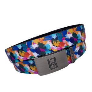 Painters Palette golf belt from Buca Belts, offering a vibrant and unique design. A perfect gift for golfers or those looking to add a stylish touch to their gear. Features a convenient ratchet buckle for easy adjustment.